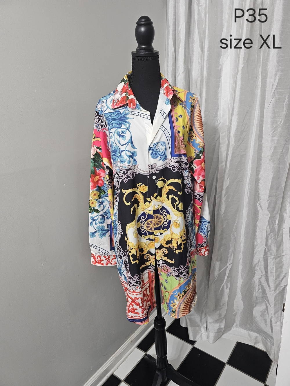 Multicolor Baroque Print Long Jacket - XL